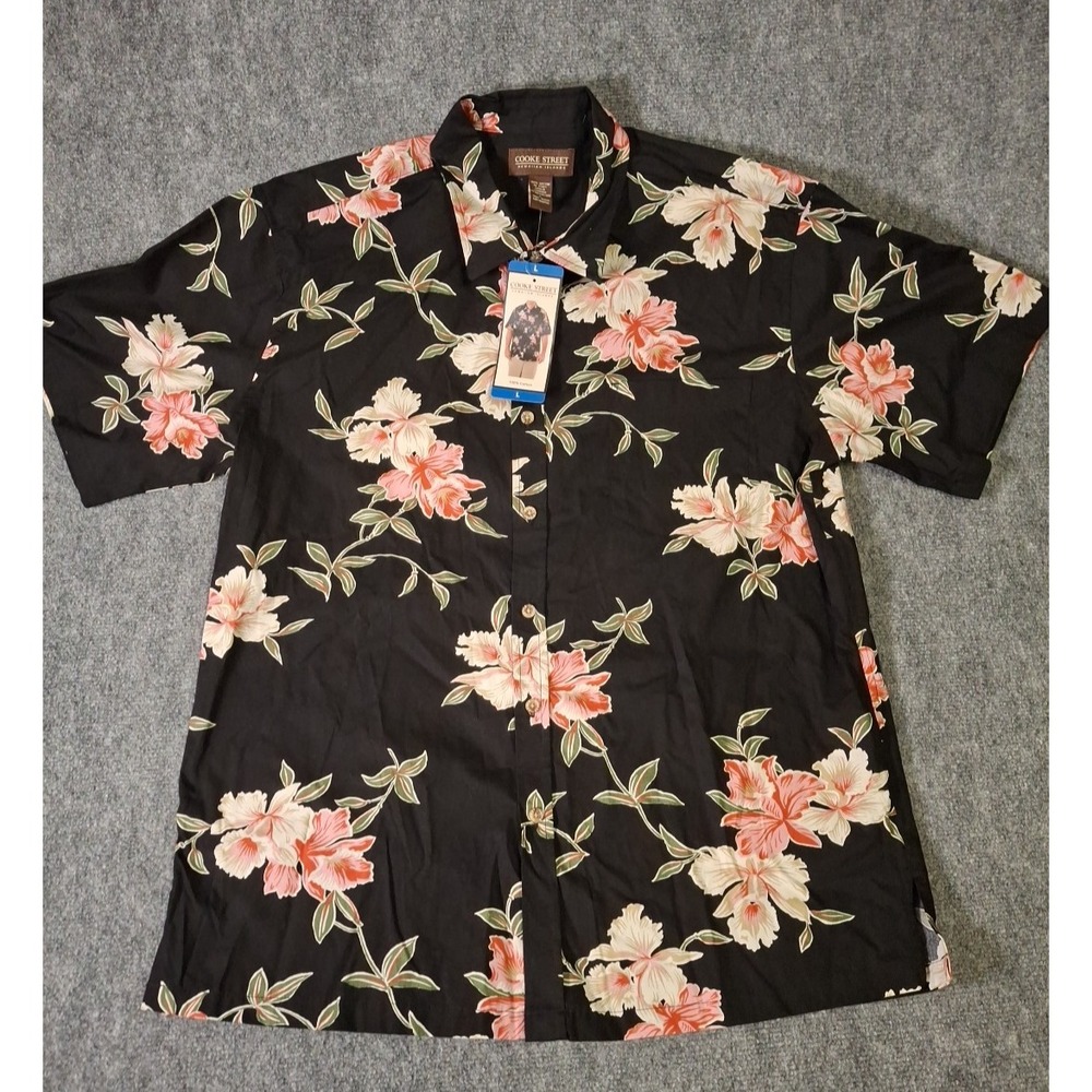 Cooke Street Honolulu Mens Short Sleeve Button Up Shirt Black Floral Large NEW